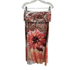 Poliana Plus Floral Strapless Midi Dress Pink Brown Sz XL Bohemian Summer Chic